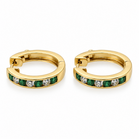Pre Owned 14ct Emerald and Diamond Hoop Earrings ZC46
